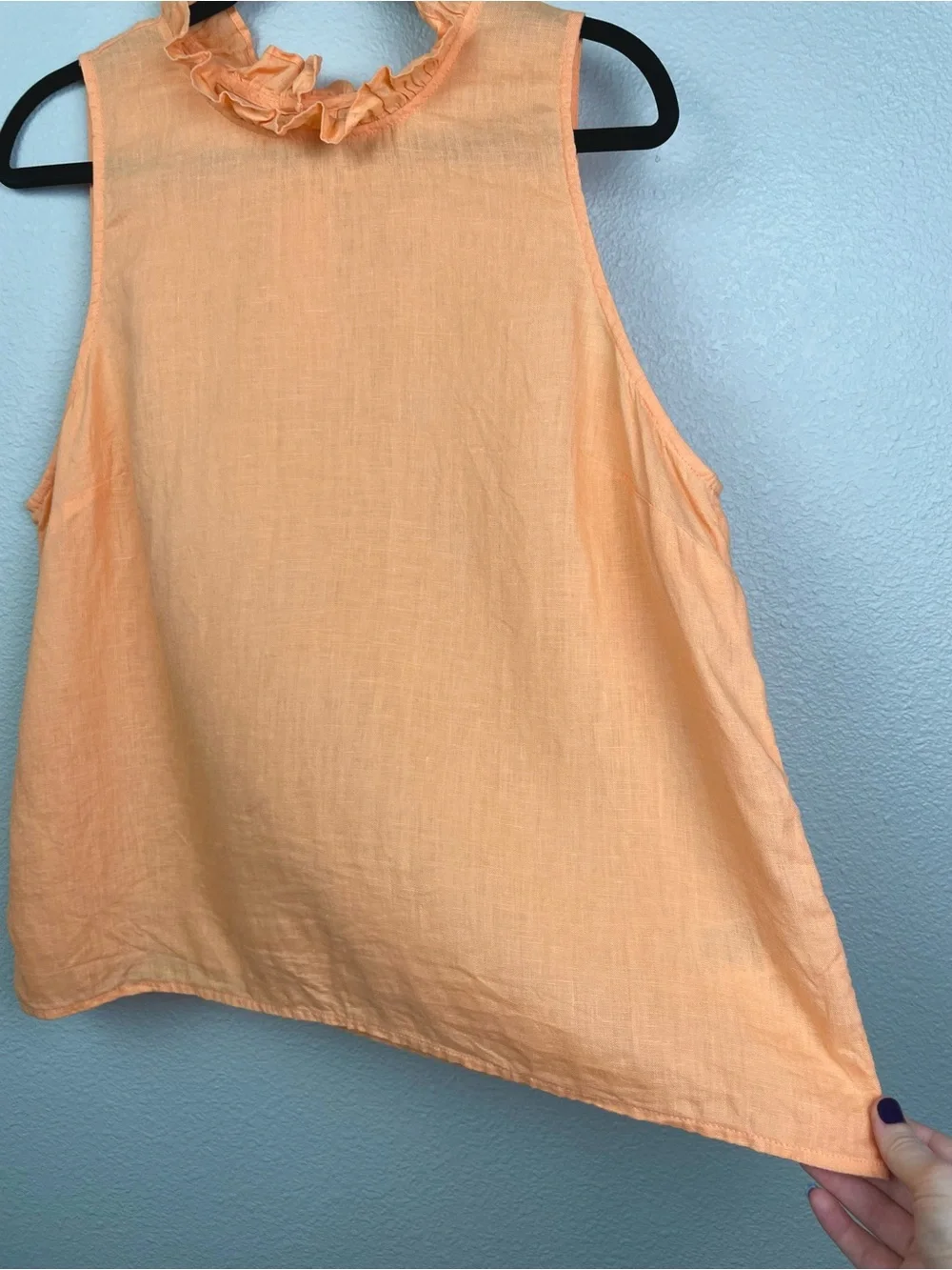J.Crew Women's XL Fleur Top 100% Linen Ruffle Collar Orange Creamsicle Tank